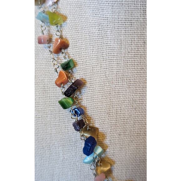 Blue Glass Heart Double Strand Glass Chip Beaded Necklace - Picture 4 of 7